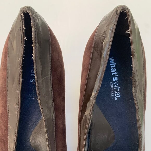 What's What by Aerosoles Brown Suede & Leather Round Toe Mary Jane Pumps - Picture 3 of 11